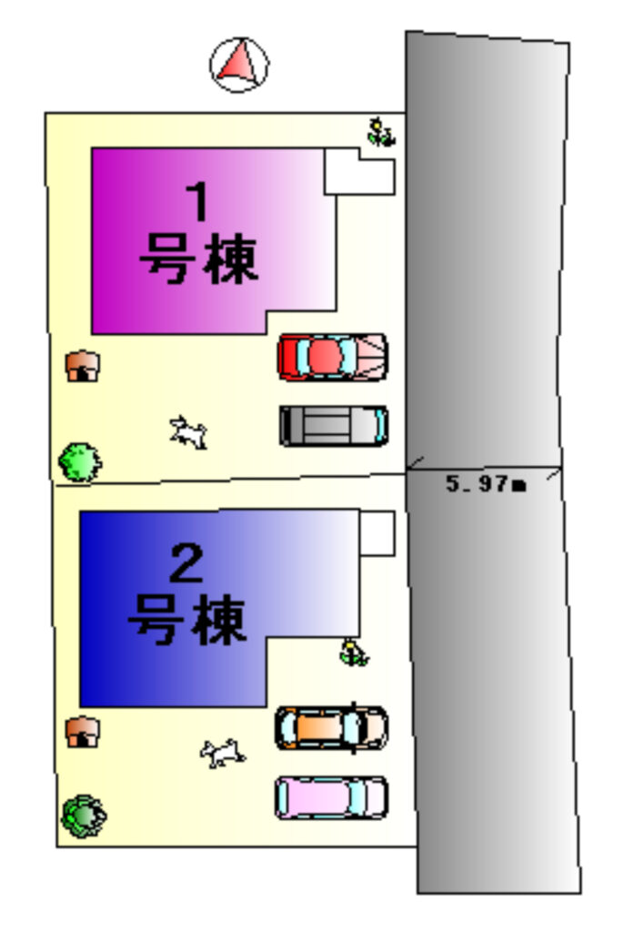 ２棟の区画図です。今ならお好きな棟をお選び頂けます。